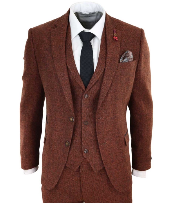 Rust Herringbone Tweed 3 Piece Suit
