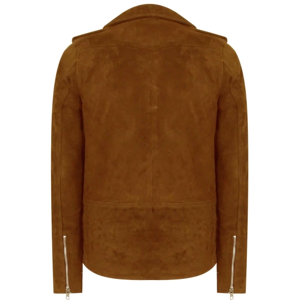 Real Leather Men's Vintage Cross-Zip Brando Suede Jacket - Camel