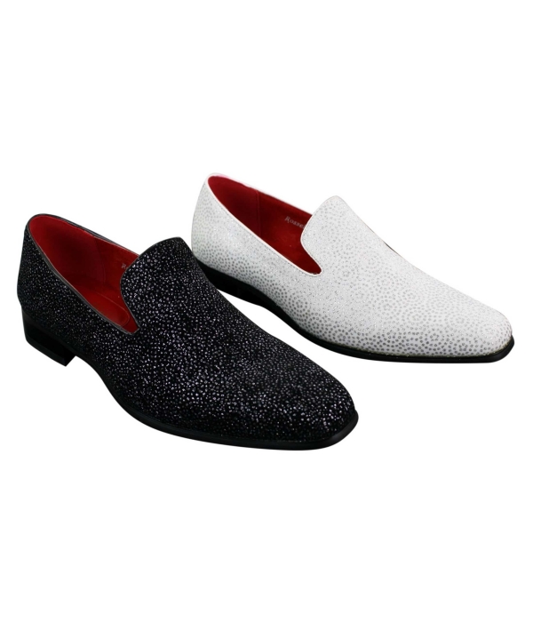 Mens Shiny Glitter Black White Party Smart Formal Slip On Loafers Leather Shoes
