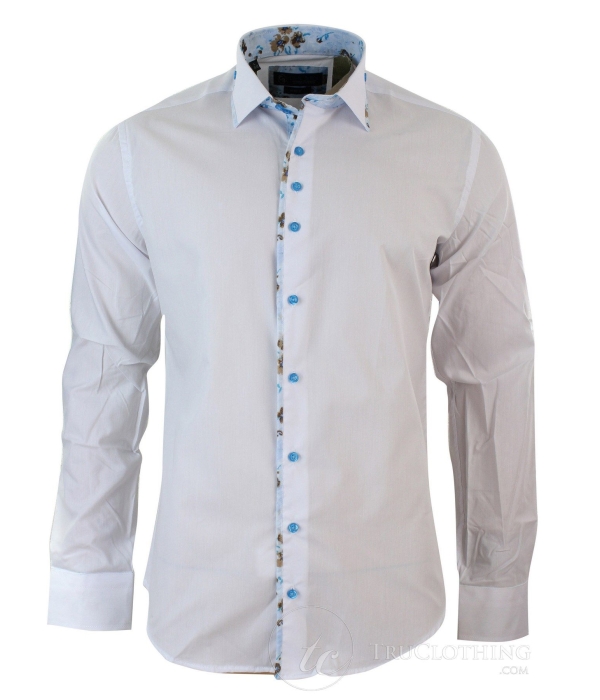 Mens Slim Fit Designer Italian Button Collar Shirt Paisley Floral Smart Casual