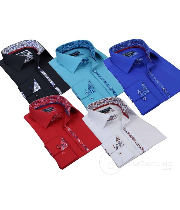 Mens Slim Fit Italian Button Shirt Cotton Paisley Floral Design Smart Casual