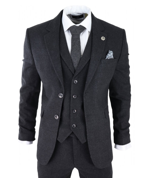 Men's Black Glen Check 3 Piece Suit