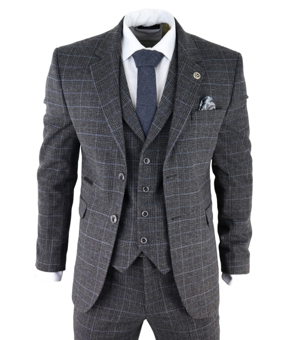 Men's Grey Tartan Check 3 Piece Suit
