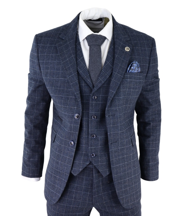 Men's Blue Tartan Check 3 Piece Suit