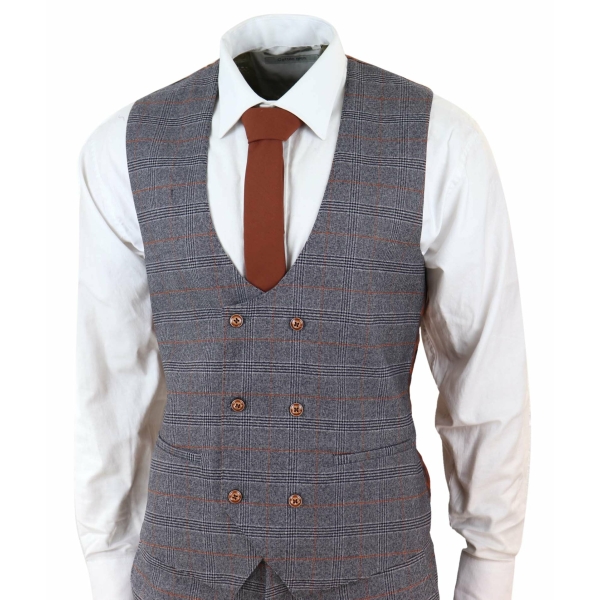 Grey 3 Piece Suit with Double Breasted Waistcoat